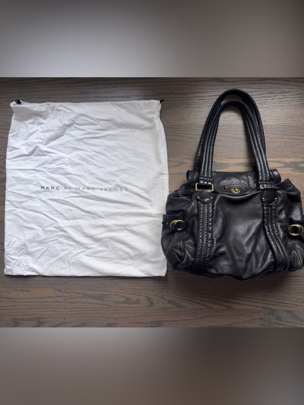 Marc by Marc Jacobs Black Leather Tote with Gold Hardware